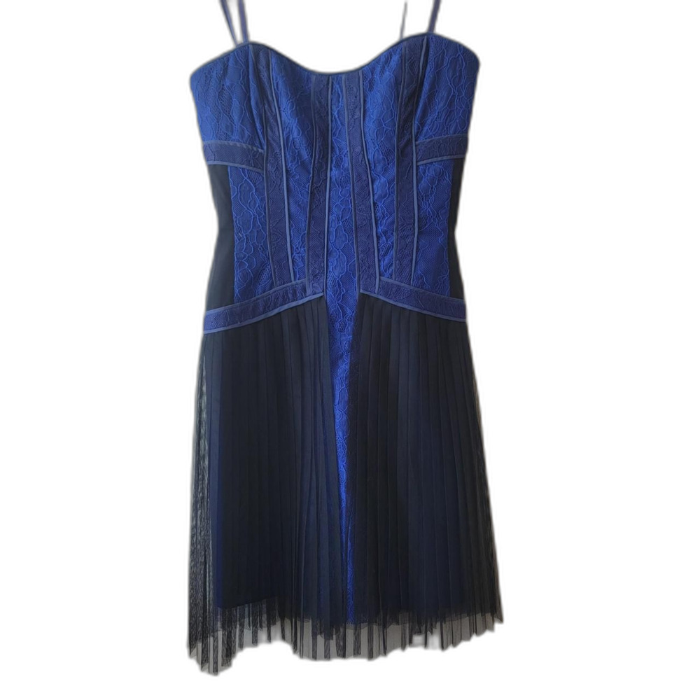 BCBGMAXAZRIA Blue Lace Mesh Corset Dress Cocktail
